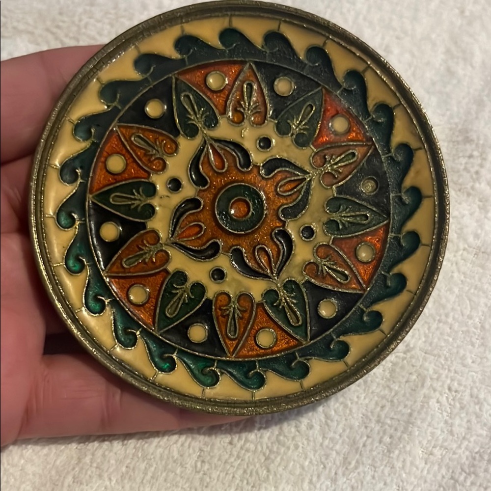 Vintage BYZANTINE Greek Mosaic Enamel Saronic Star Plate